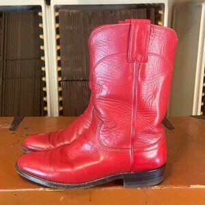 JUSTIN L3055 Women's 7 B Made in USA Red Leather Round Toe Ropers Cowboy Boots